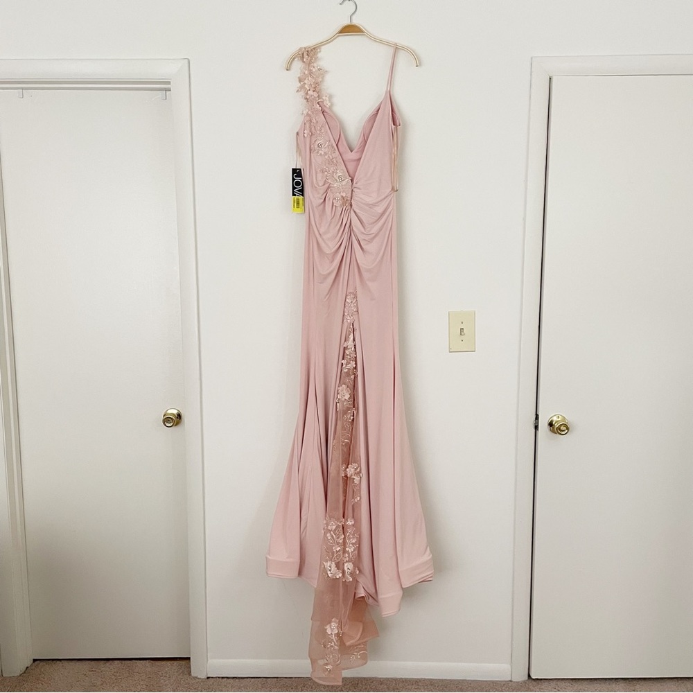 JOVANI 1074A BLUSH Plunge V-Neck Open Back Embellished Applique Dress Gown‎ 10 - Picture 5 of 16
